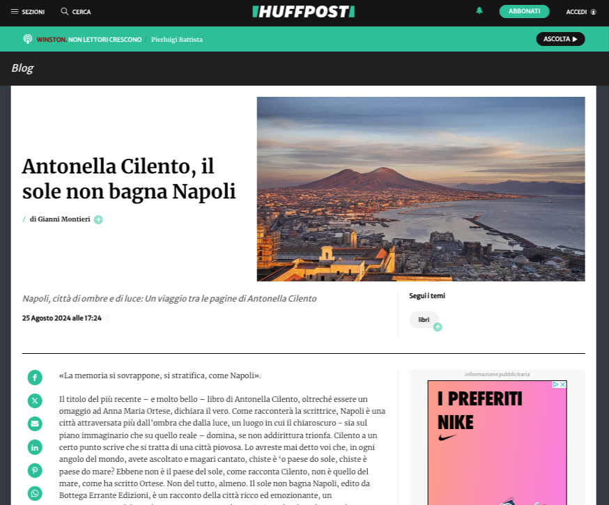 Il sole non bagna Napoli di Antonella Cilento su Huffington Post -Gianni Montieri