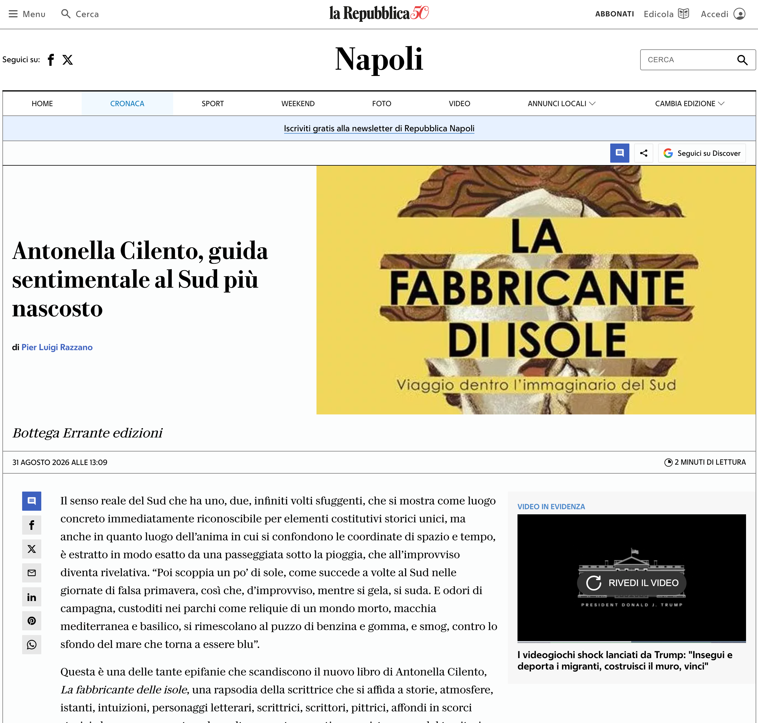 La fabbricante di isole Repubblica Napoli Razzano 31 8 26